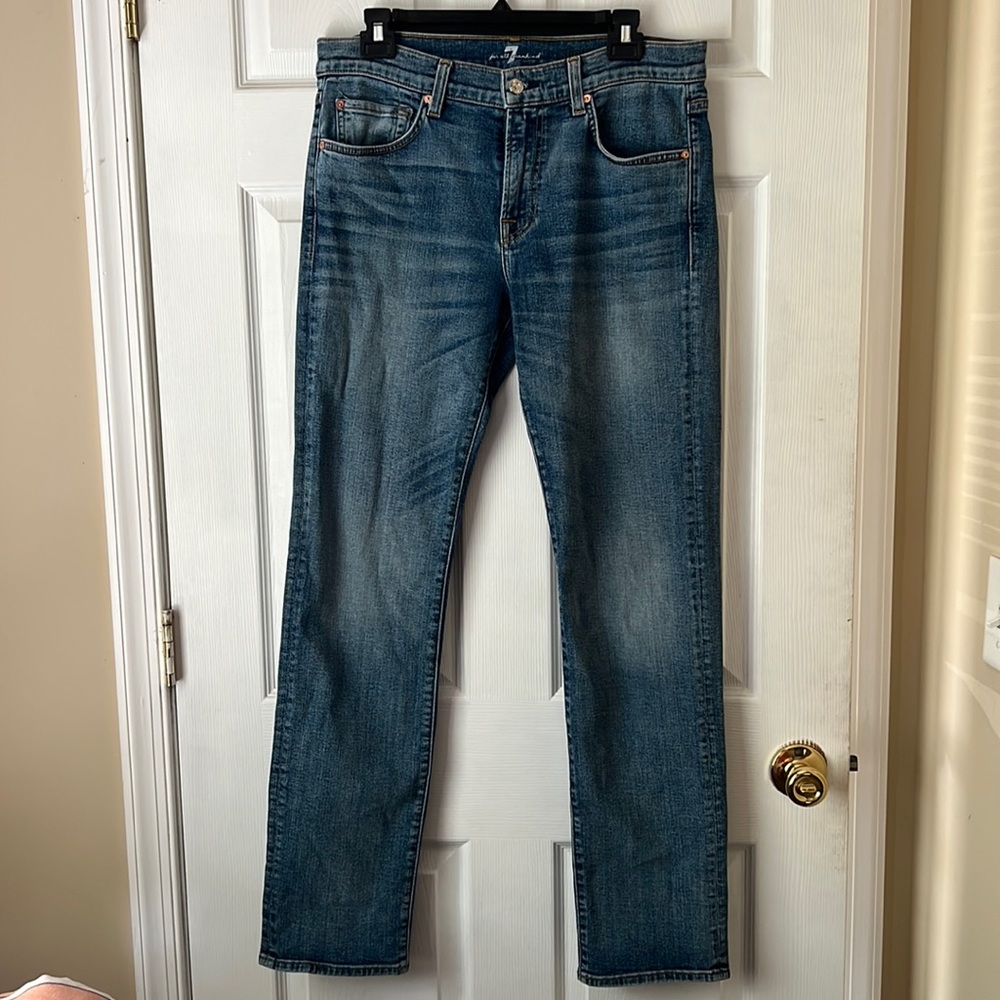 EUC • 7 For All Mankind • Mens Slimmy Jeans • 32 • Med Blue Wash • Clean Pocket
